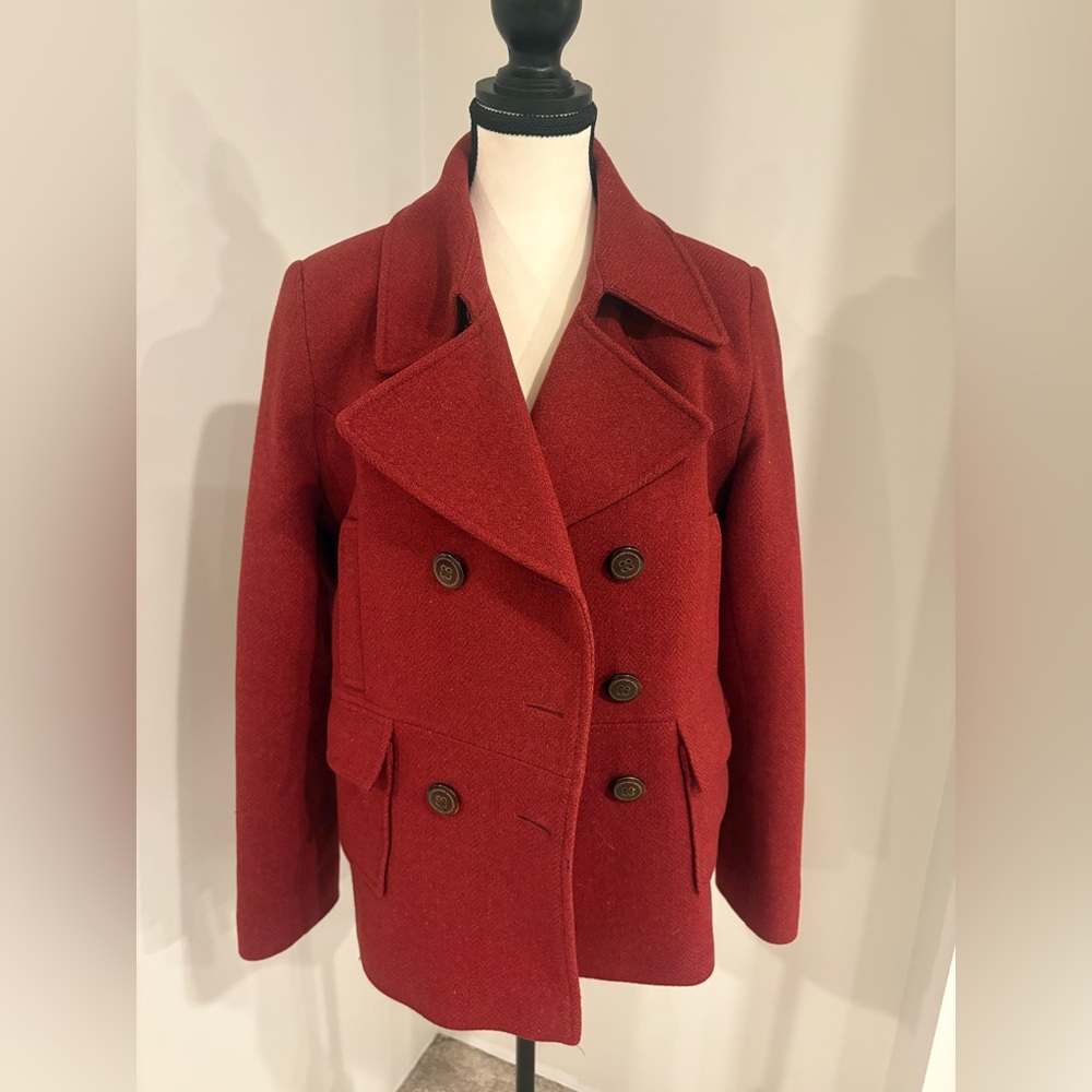 Tommy Hilfiger Swar Red Double-Breasted Pea Coat - Picture 2 of 8